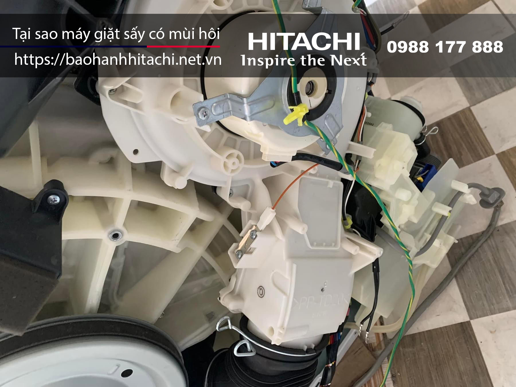 Ống dẫn khí bên trong máy giặt sấy cấu tạo bằng nhựa cao cấp, hiện rõ các bộ phận điện tử và dây dẫn, đảm bảo hoạt động ổn định của hệ thống bảo trì Hitachi.